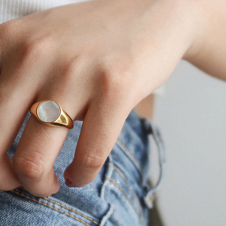 Valantomode | Plated Clara Pearl Ring with Monolithic Freshwater Pearl Architecture