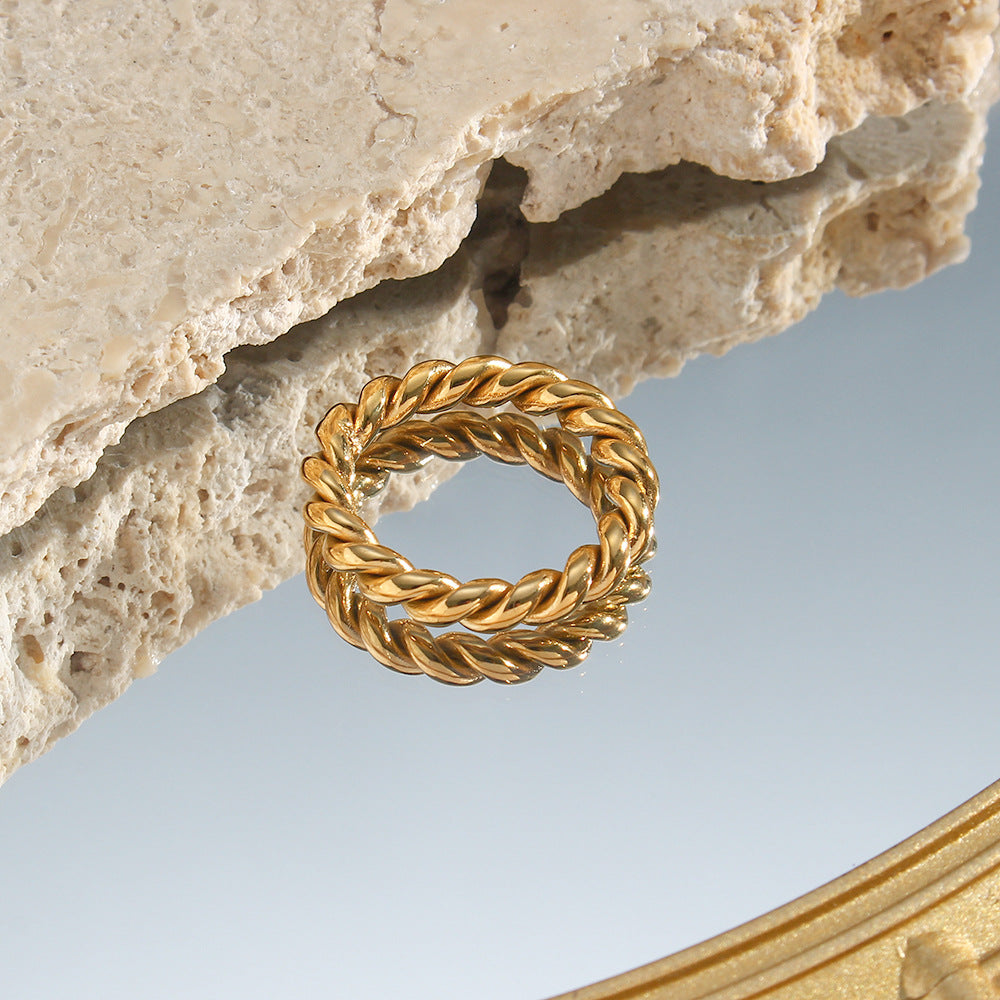 Valantomode | Plated Helical Twist Band Ring with Organic Structural Geometry