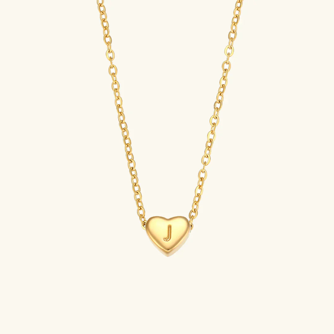 Valantomode | Plated Heart Muse Initial Necklace with Alphanumeric Cordiform Architecture