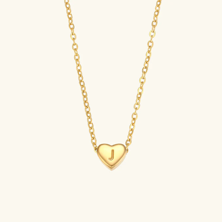 Valantomode | Plated Heart Muse Initial Necklace with Alphanumeric Cordiform Architecture