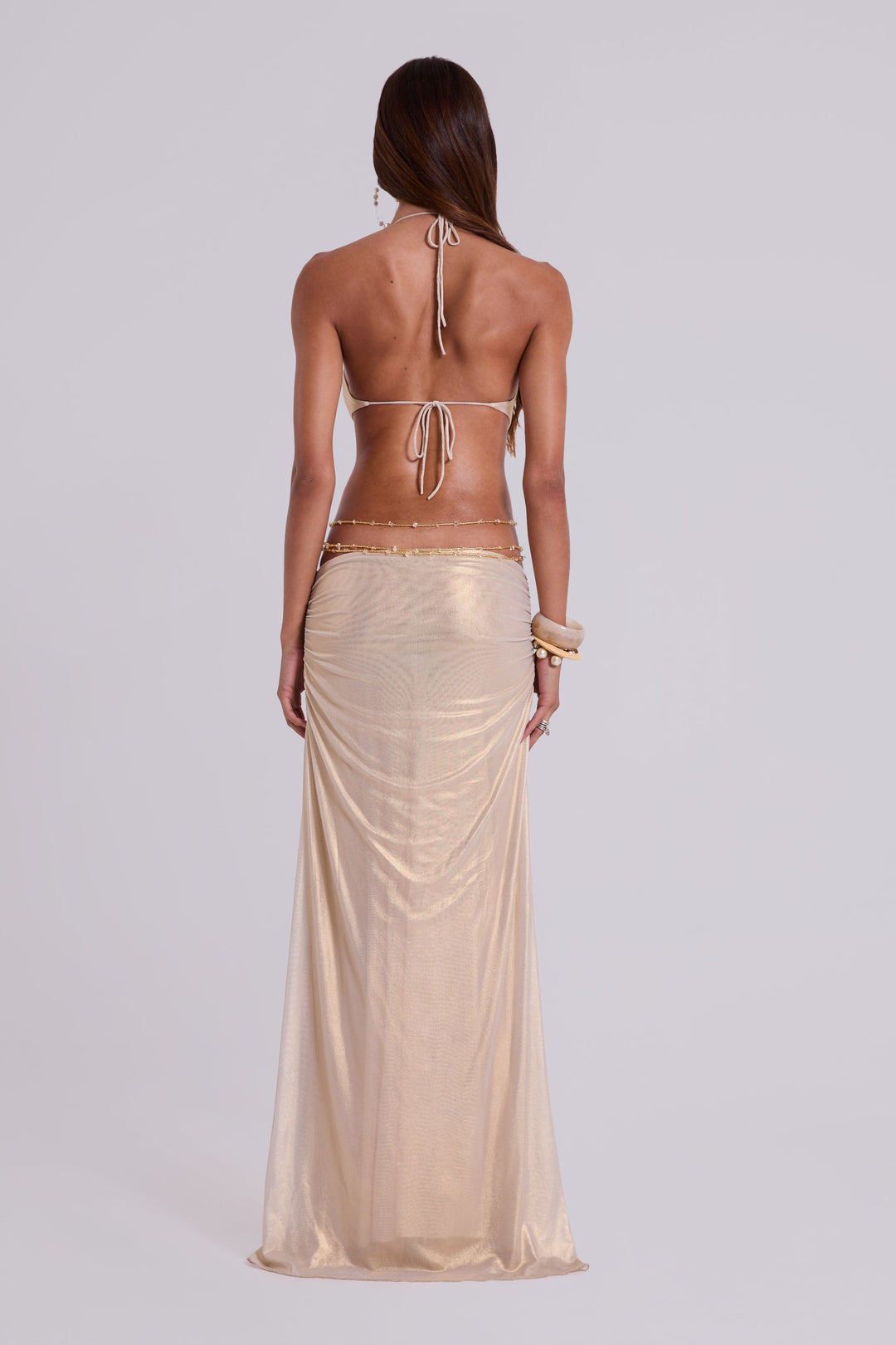 Valantomode | Stunning Gold Backless Maxi Dress for Upscale Events