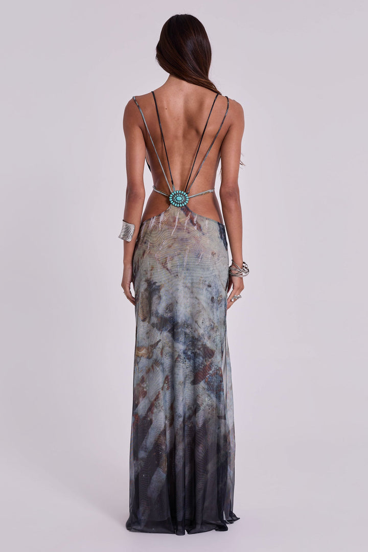 Valantomode | Comfortable Maxi Dress with Unique Turquoise Details