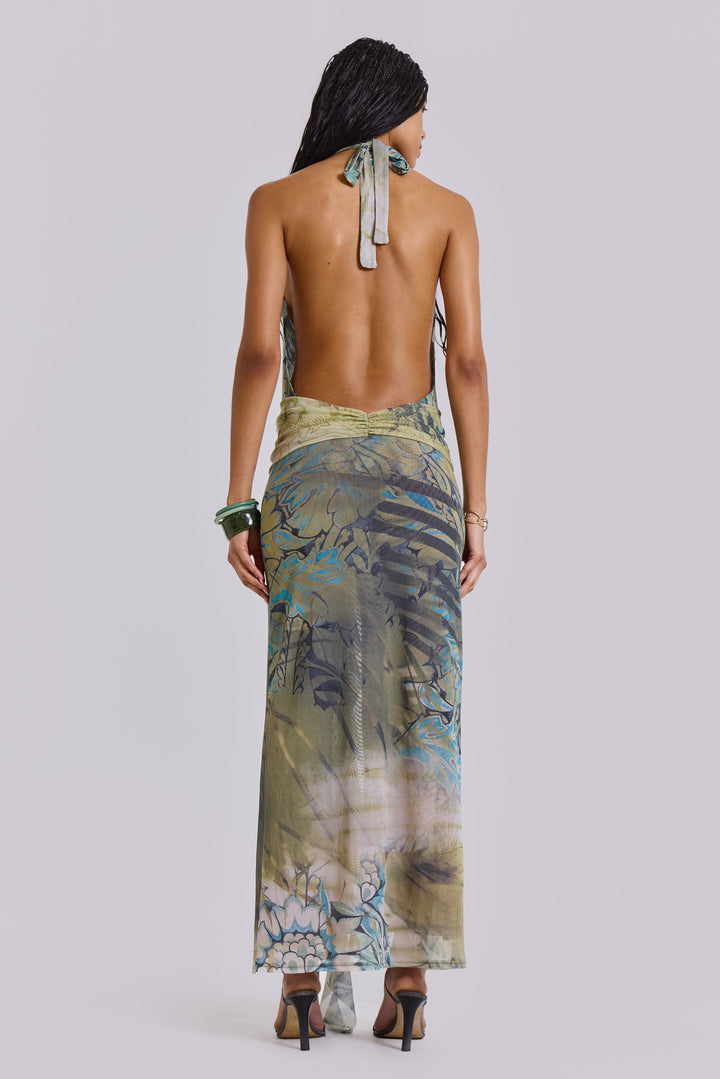 Valantomode | Stunning Green Maxi Dress with Plunge Neckline for Women