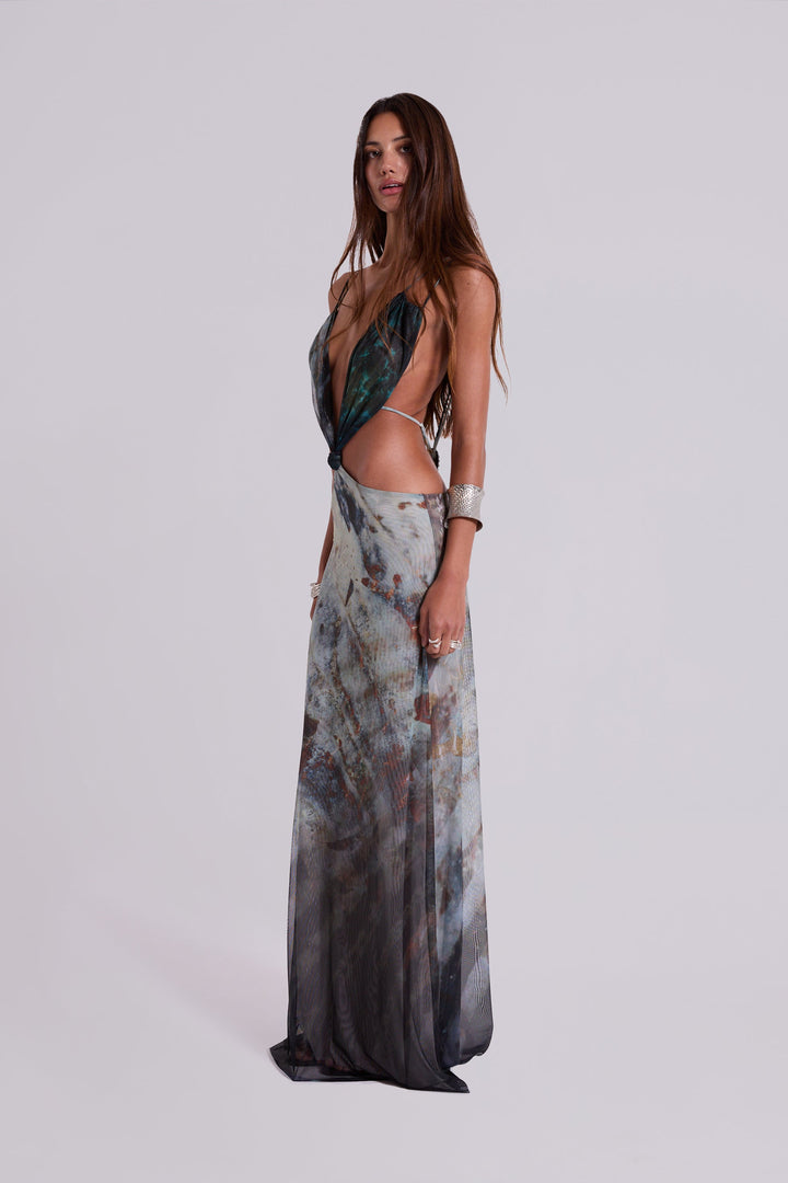 Valantomode | Comfortable Maxi Dress with Unique Turquoise Details