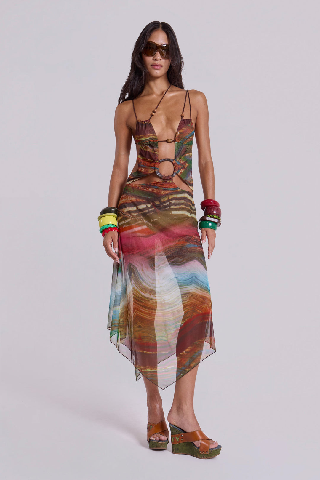 Valantomode | Stylish Midi Dress with Unique Wooden Accents for Women