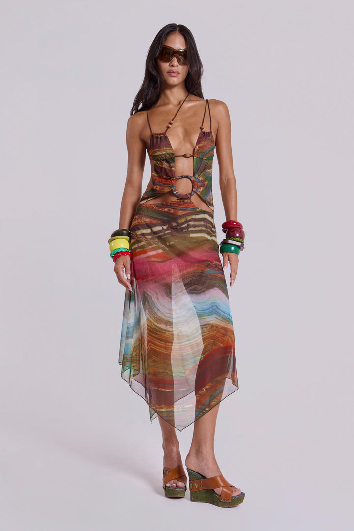 Valantomode | Stylish Midi Dress with Unique Wooden Accents for Women
