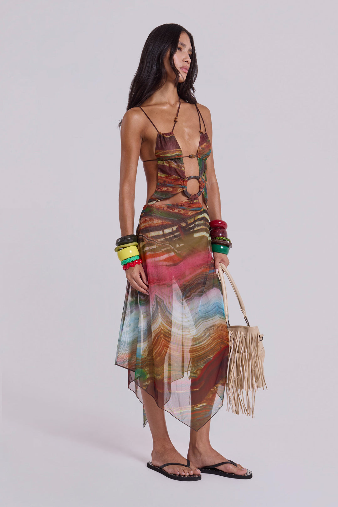 Valantomode | Stylish Midi Dress with Unique Wooden Accents for Women