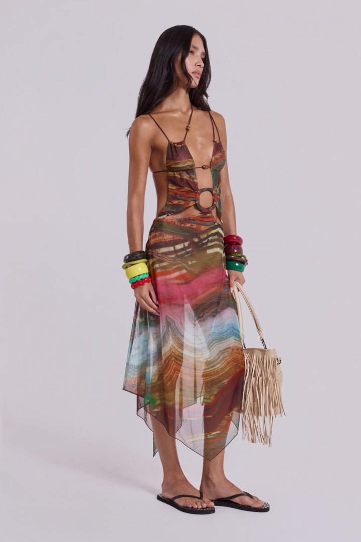 Valantomode | Stylish Midi Dress with Unique Wooden Accents for Women