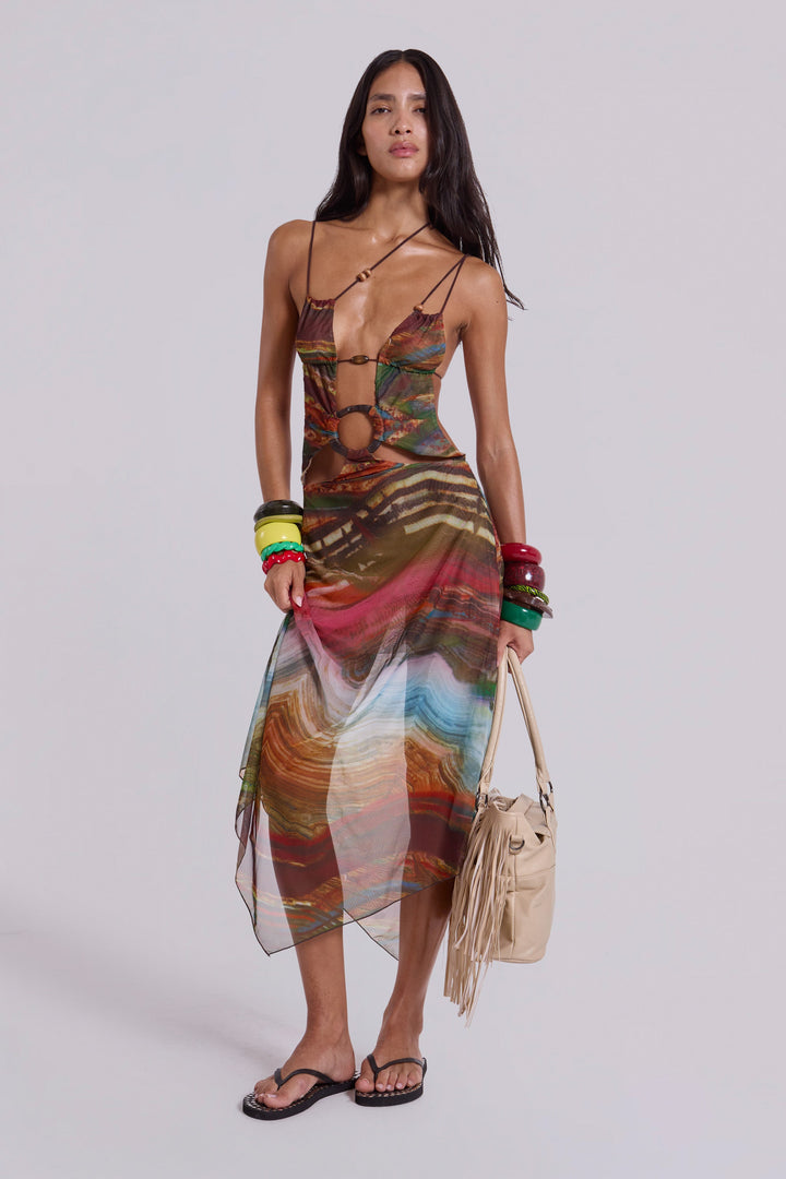 Valantomode | Stylish Midi Dress with Unique Wooden Accents for Women