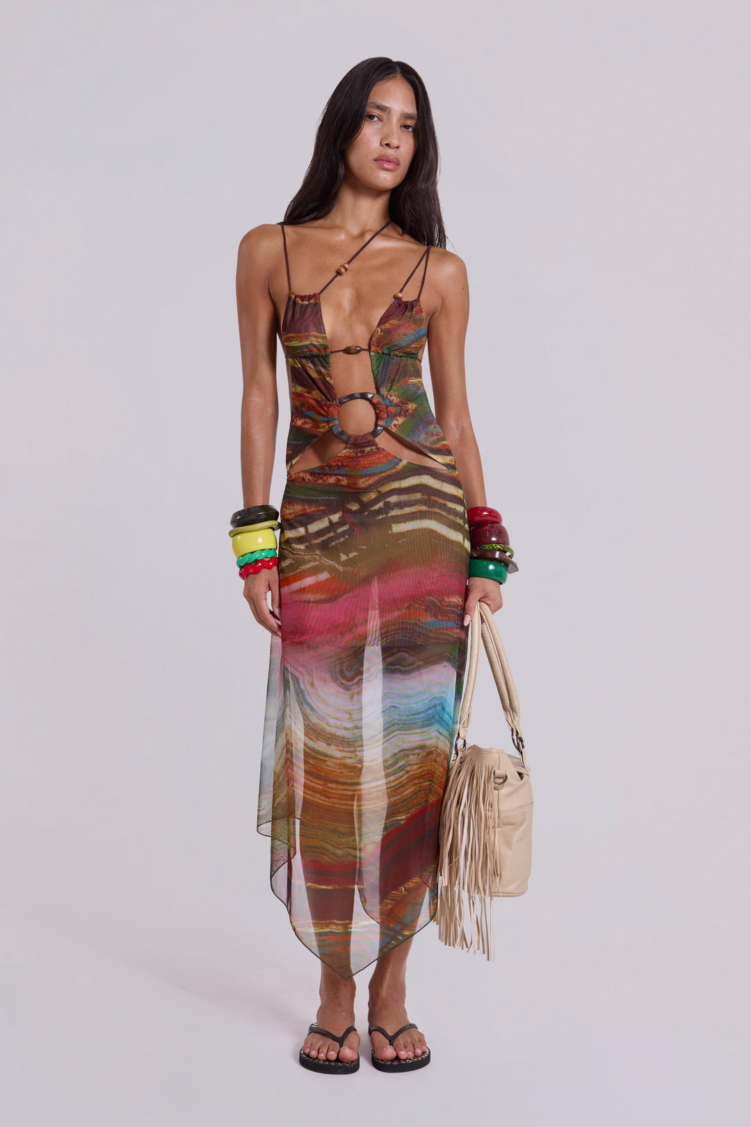Valantomode | Stylish Midi Dress with Unique Wooden Accents for Women
