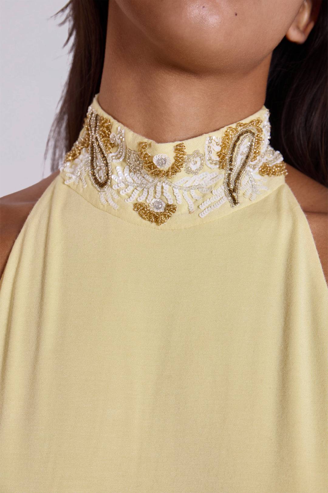 Valantomode | Stunning Backless Maxi Dress with Hand Beading in Butter