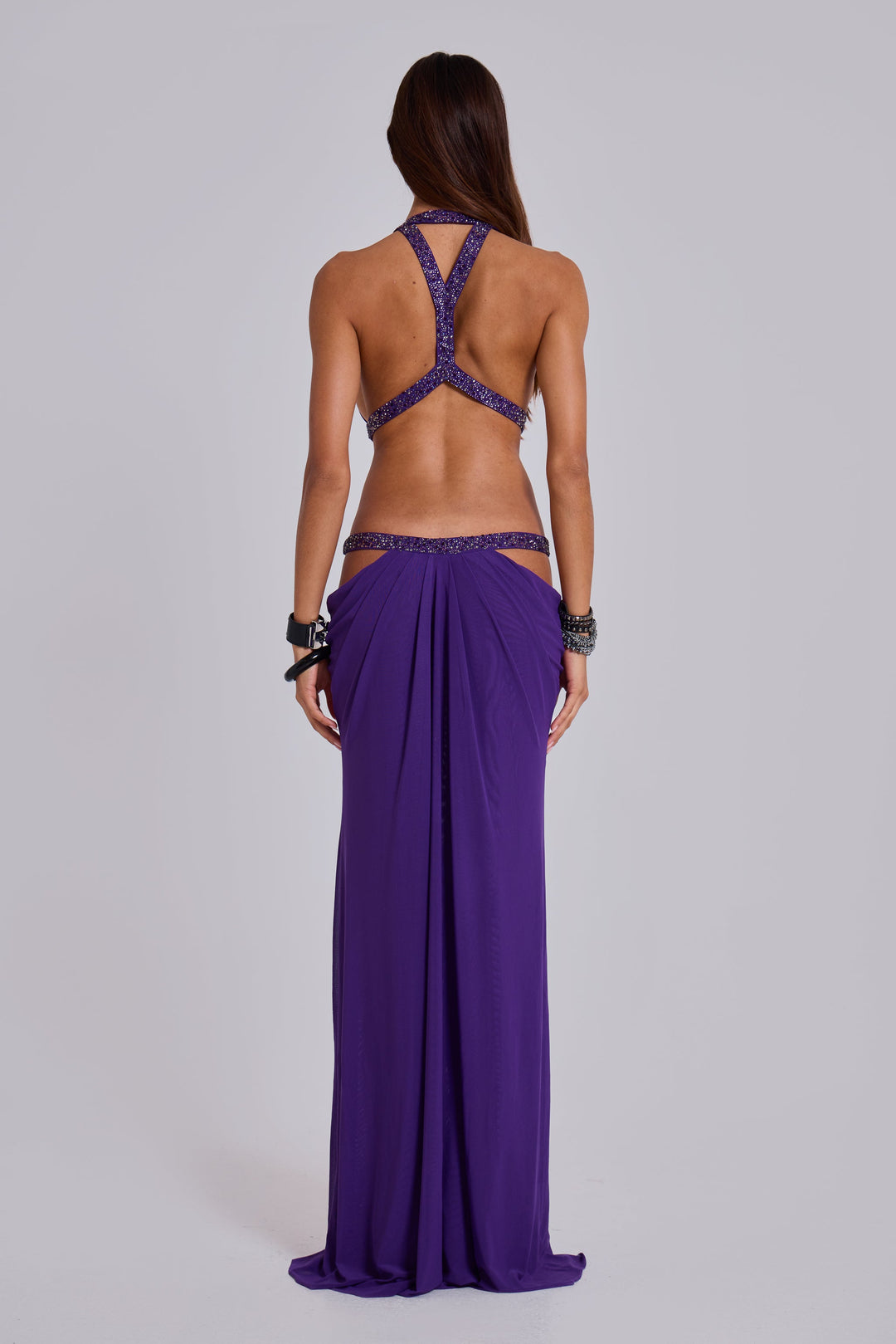 Valantomode | Chic Violet Maxi Dress with Cut Out Details for Events