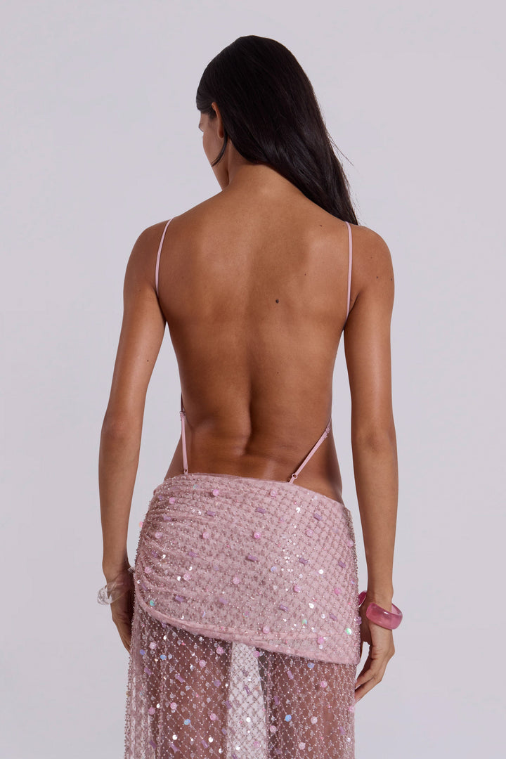 Valantomode | Stunning Pink Hand Beaded Maxi Dress for Women
