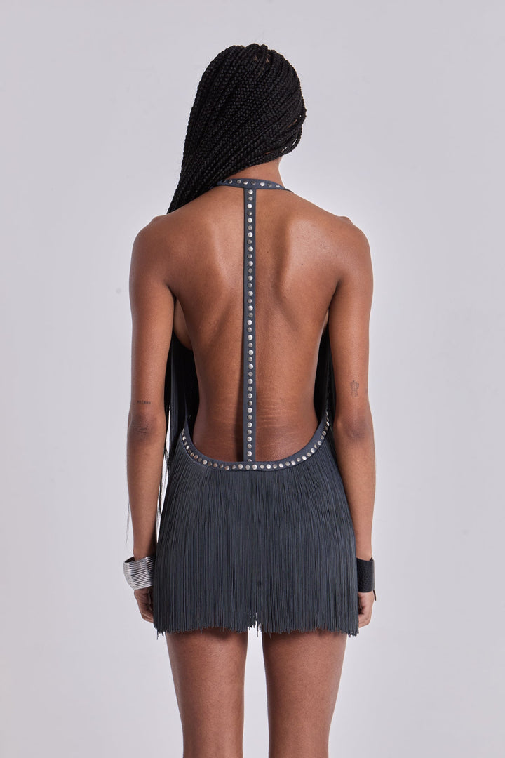 Valantomode | Chic Backless Mini Dress with Fringe Details for Parties
