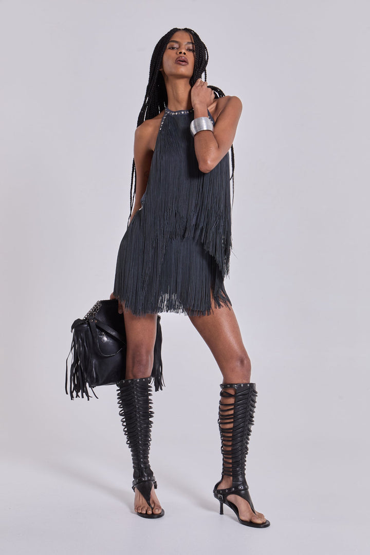 Valantomode | Chic Backless Mini Dress with Fringe Details for Parties