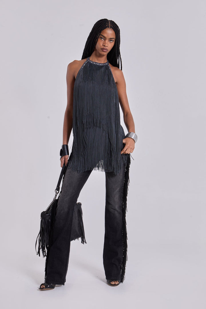 Valantomode | Chic Backless Mini Dress with Fringe Details for Parties