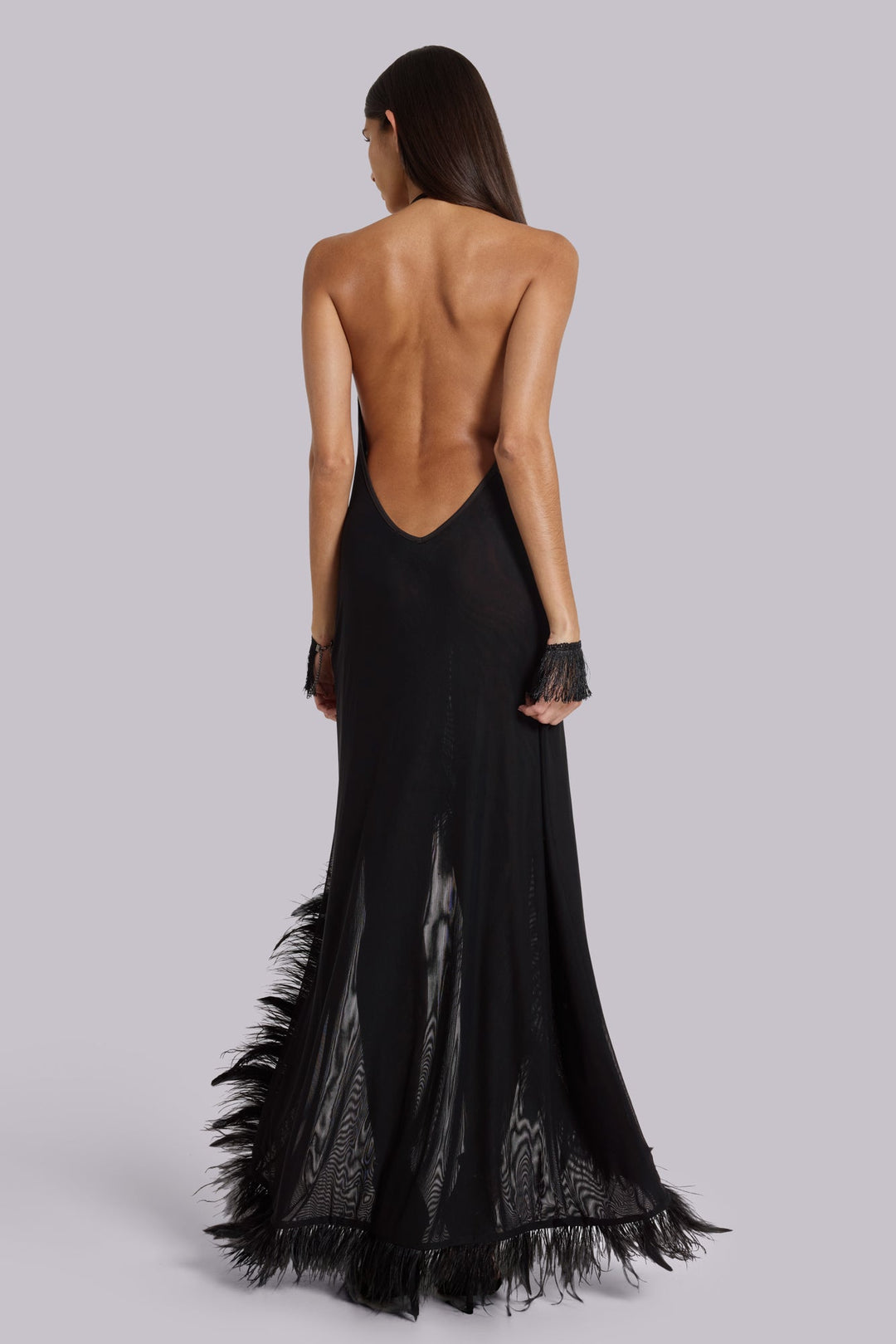 Valantomode | Chic Backless Maxi Dress with Feathers for Evening Events