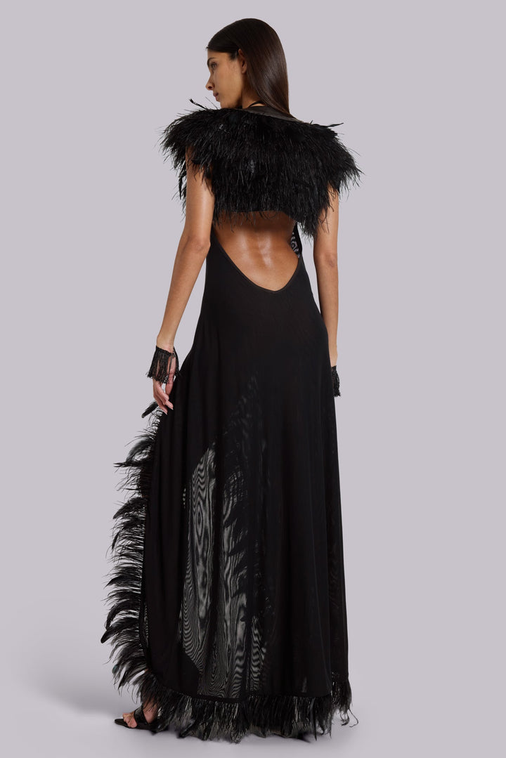 Valantomode | Chic Backless Maxi Dress with Feathers for Evening Events