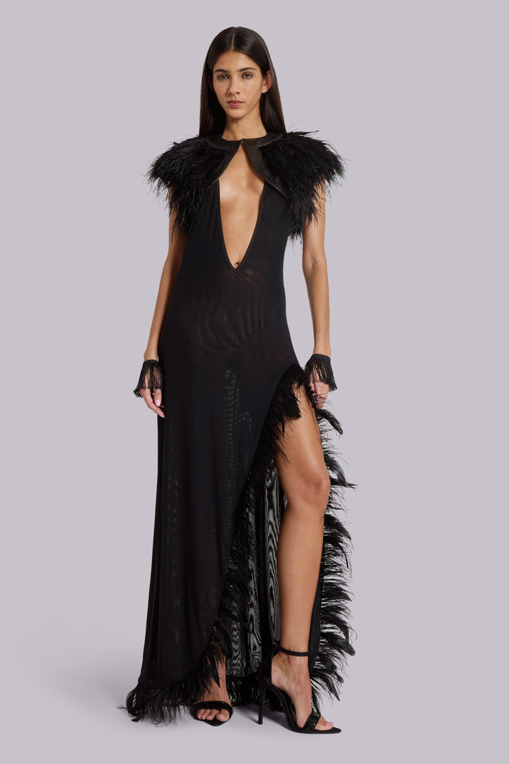 Valantomode | Chic Backless Maxi Dress with Feathers for Evening Events