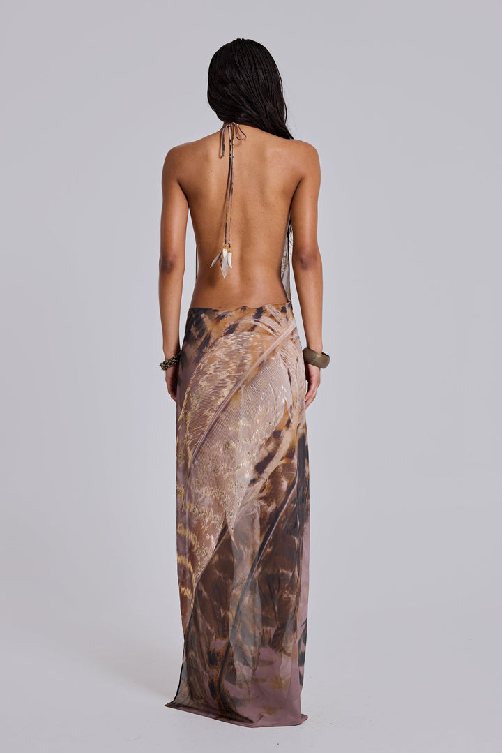 Valantomode | Stunning Metallic Backless Maxi Dress in Soft Chiffon