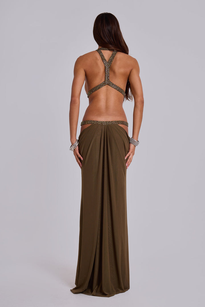 Valantomode | Chic Moss Cut Out Maxi Dress for Effortless Style