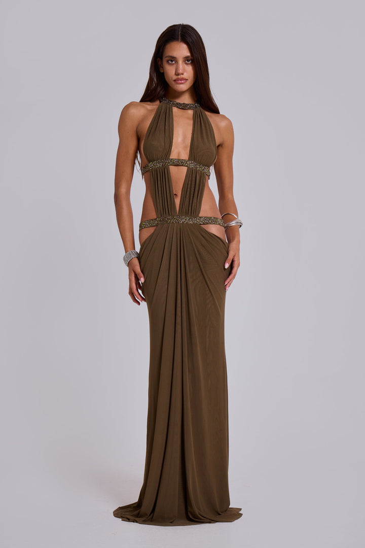 Valantomode | Chic Moss Cut Out Maxi Dress for Effortless Style