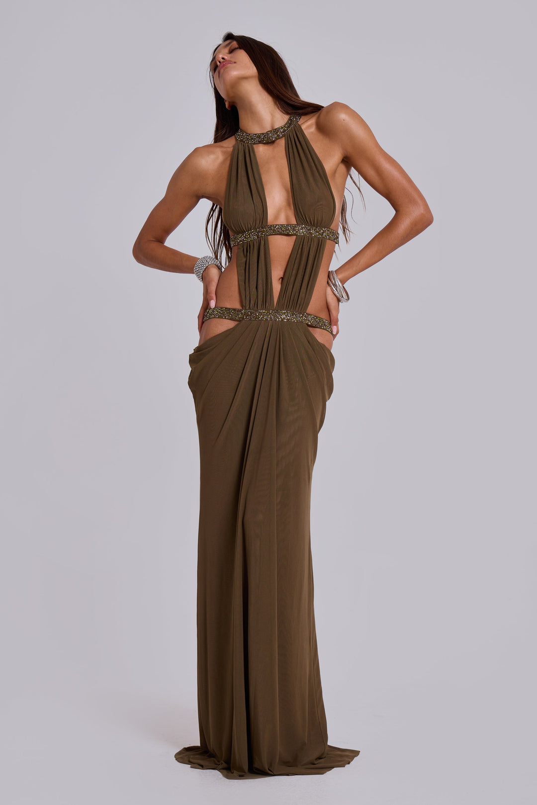 Valantomode | Chic Moss Cut Out Maxi Dress for Effortless Style