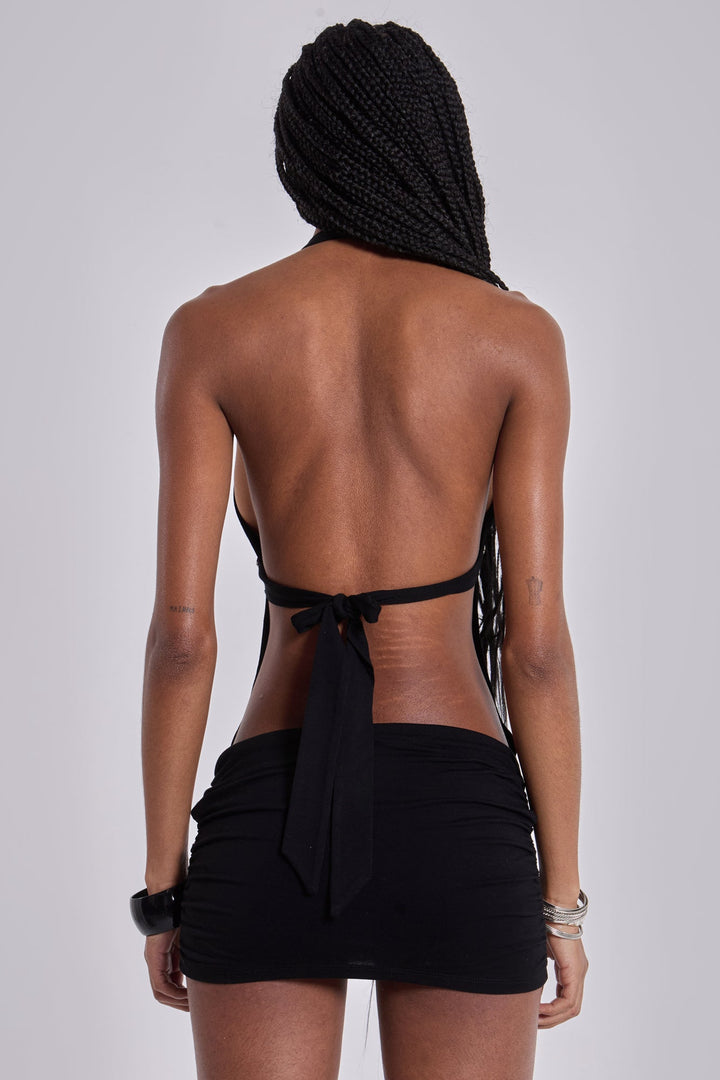Valantomode | Chic Black Mini Dress with Cut-Out Details for Nights Out