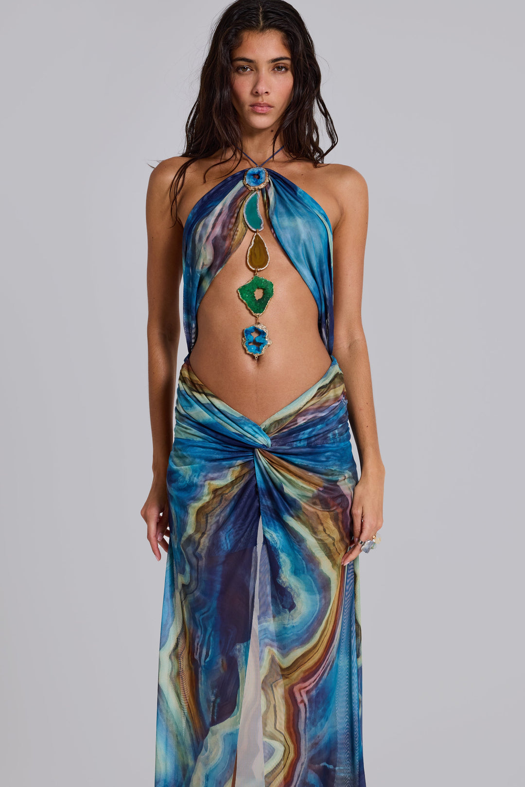 Valantomode | Sparkling Quartz Halter Maxi Dress for Special Events