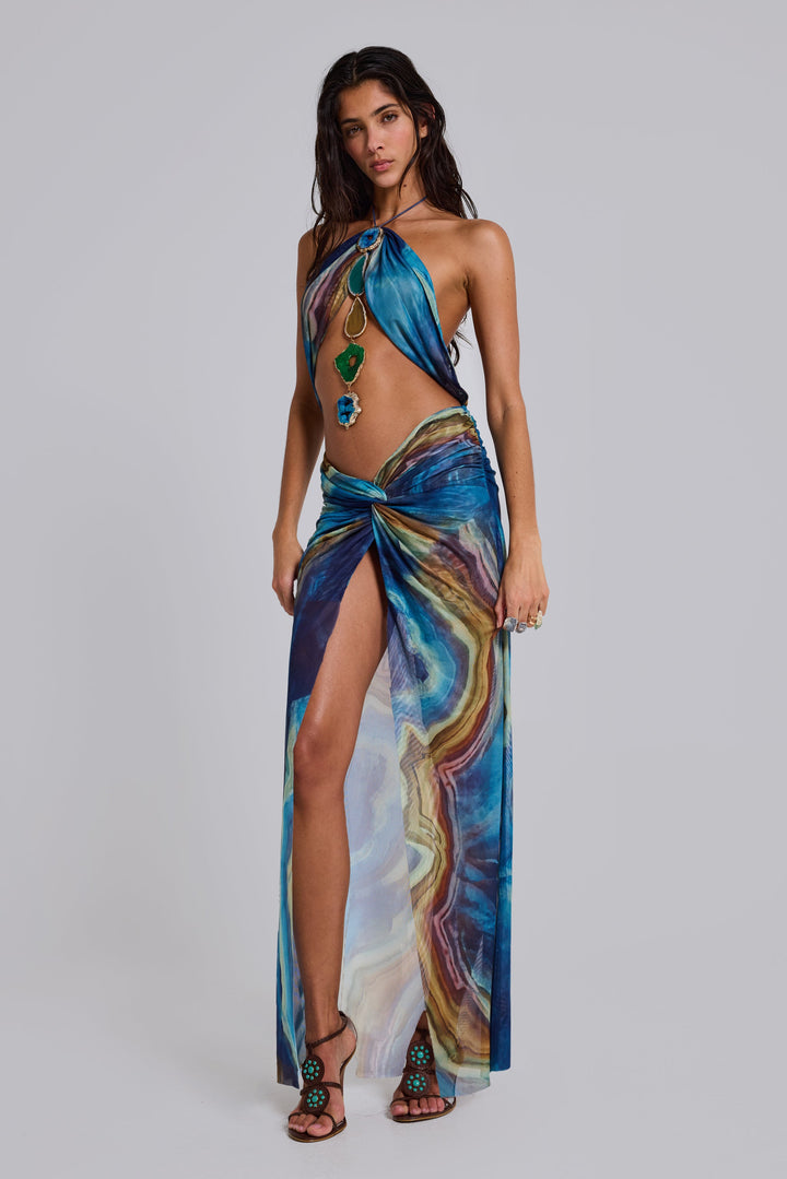 Valantomode | Sparkling Quartz Halter Maxi Dress for Special Events