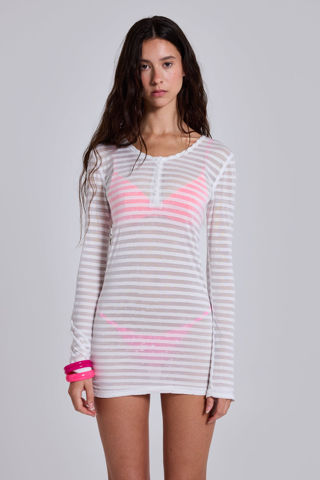 Valantomode | Stylish Sheer Stripe Mini Dress Perfect for Any Occasion