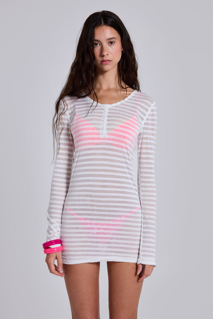 Valantomode | Stylish Sheer Stripe Mini Dress Perfect for Any Occasion