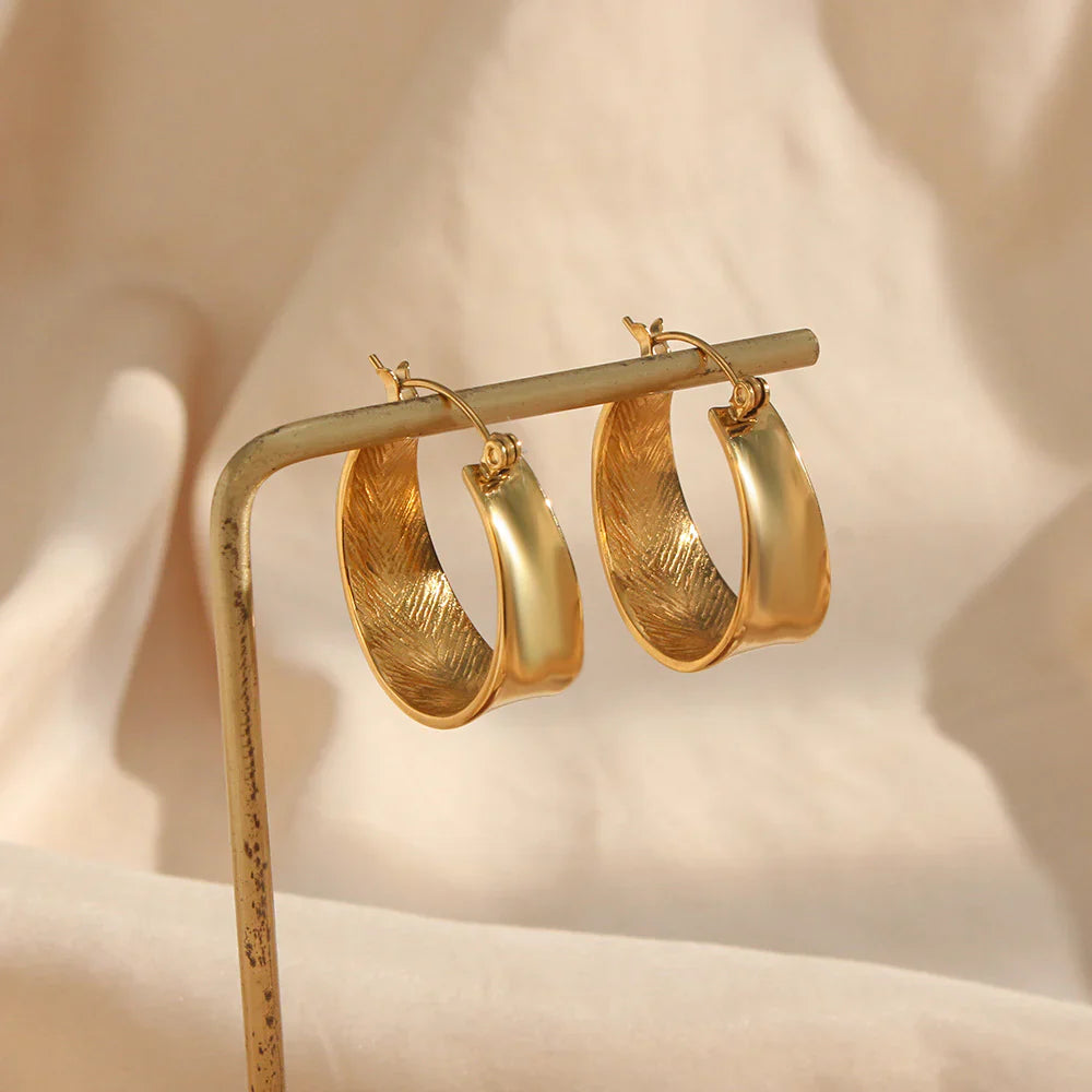 Valantomode | Plated Concentric Hoop Earrings with Internal Texture for Women