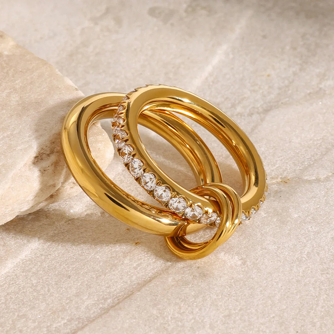 Valantomode | Gold Plated Stacked Ring – Ladies Jewelry