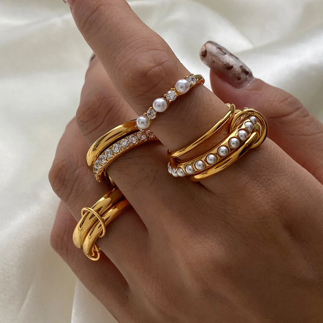 Valantomode | Gold Plated Stacked Ring – Ladies Jewelry