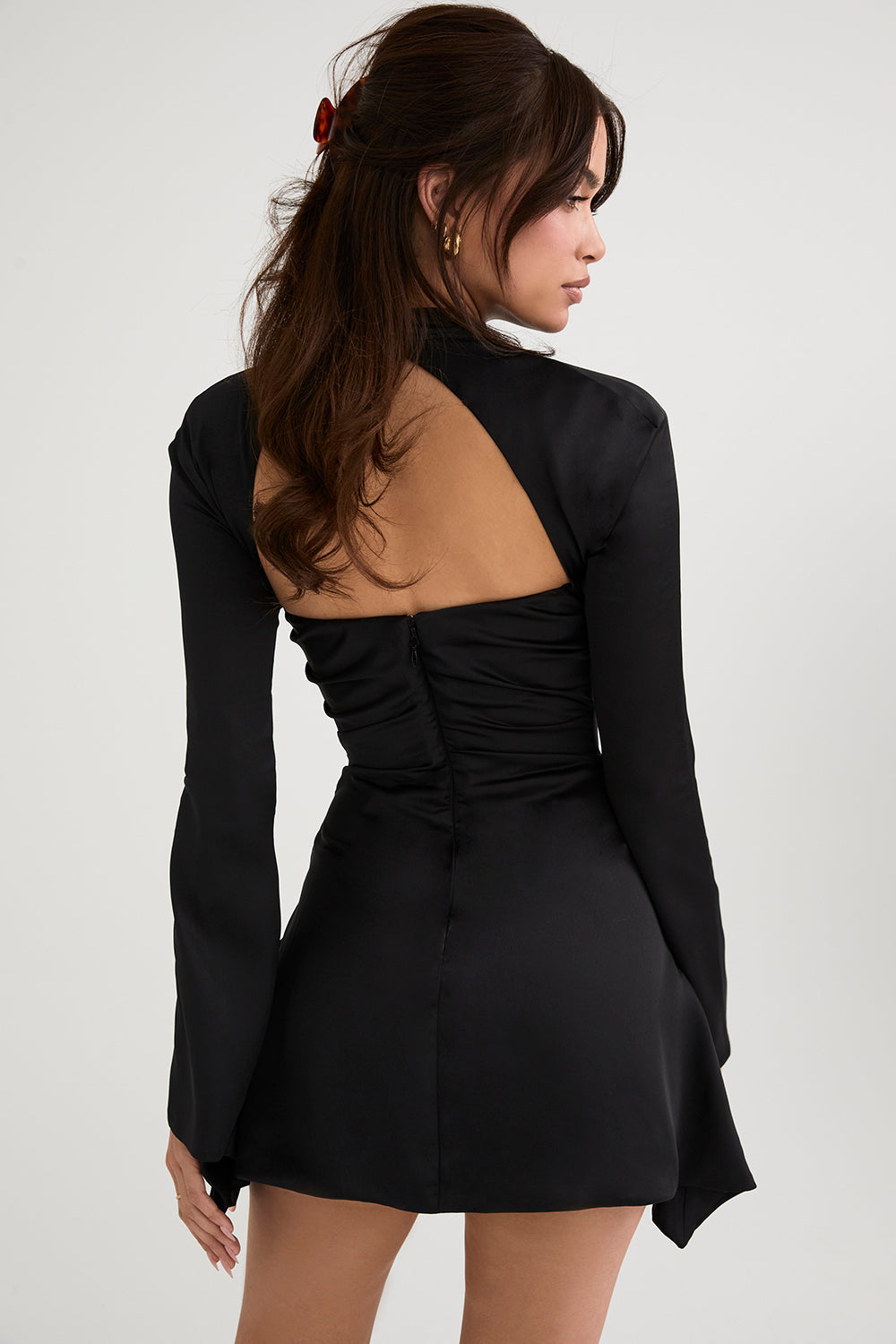 Valantomode | Chic Black Cut-Out Dress with Flare Sleeves