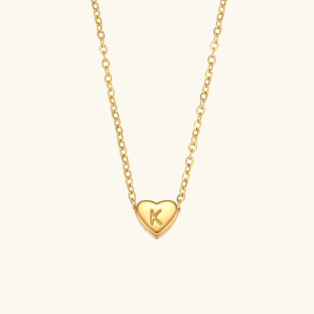 Valantomode | Plated Heart Muse Initial Necklace with Alphanumeric Cordiform Architecture