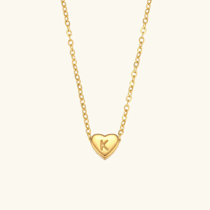 Valantomode | Plated Heart Muse Initial Necklace with Alphanumeric Cordiform Architecture