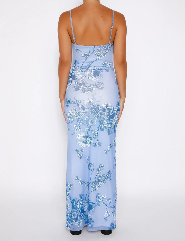 Valantomode | Beautiful Blue Floral Lace Dress for Summer Outings