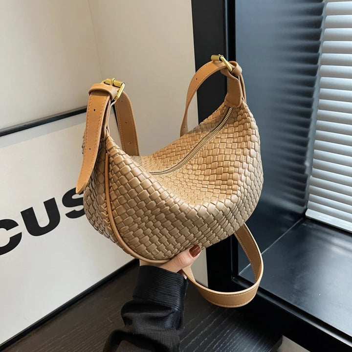 Valantomode | The Tesla Interlace Garrison – Women's Premium Braided Vegan Leather Half-Moon Handbag