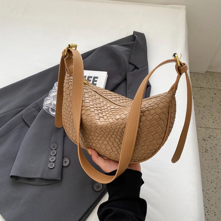 Valantomode | The Tesla Interlace Garrison – Women's Premium Braided Vegan Leather Half-Moon Handbag