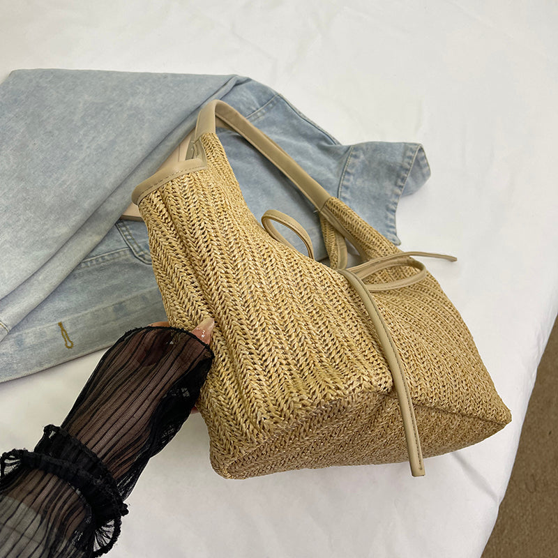 Valantomode | Odyssey Artisan Garrison – Premium Woven Straw & Vegan Leather Large Summer Tote