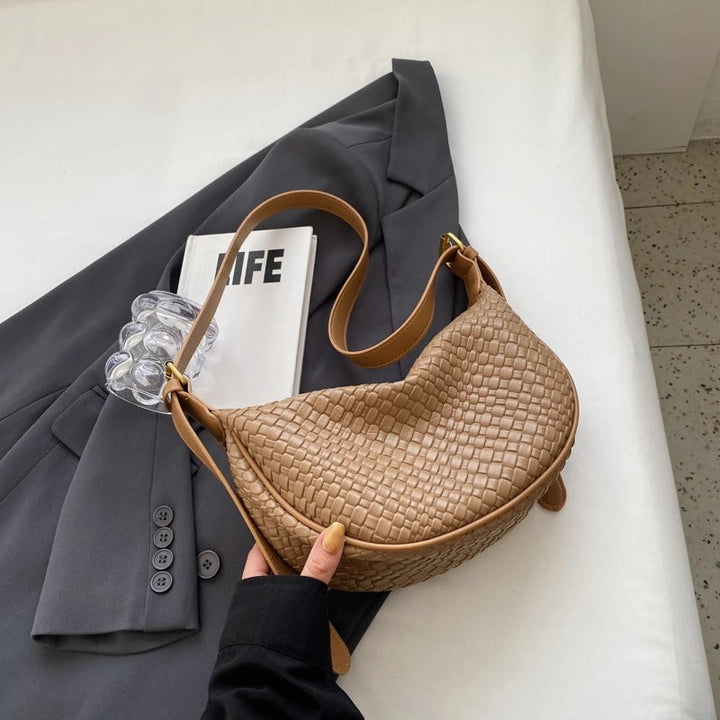 Valantomode | The Tesla Interlace Garrison – Women's Premium Braided Vegan Leather Half-Moon Handbag