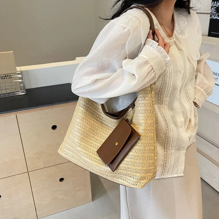 Valantomode | Solstice Kinetic Hobo – Premium Woven Straw Shoulder Bag with Vegan Leather Trim & Detachable Wallet