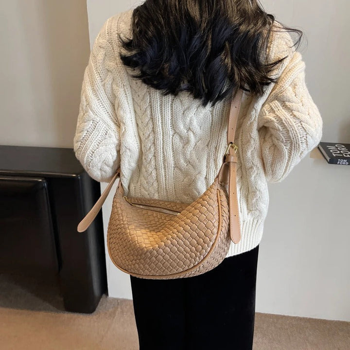 Valantomode | The Tesla Interlace Garrison – Women's Premium Braided Vegan Leather Half-Moon Handbag
