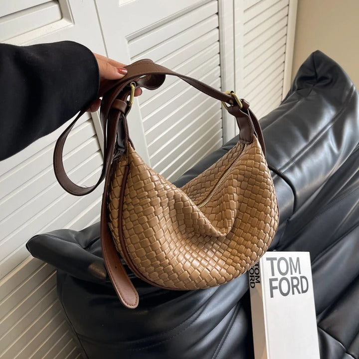 Valantomode | The Tesla Interlace Garrison – Women's Premium Braided Vegan Leather Half-Moon Handbag