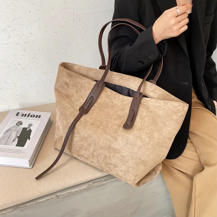 Valantomode | The Moss Suede Executive – Women's Premium Oversized Soft-Touch Tote Bag