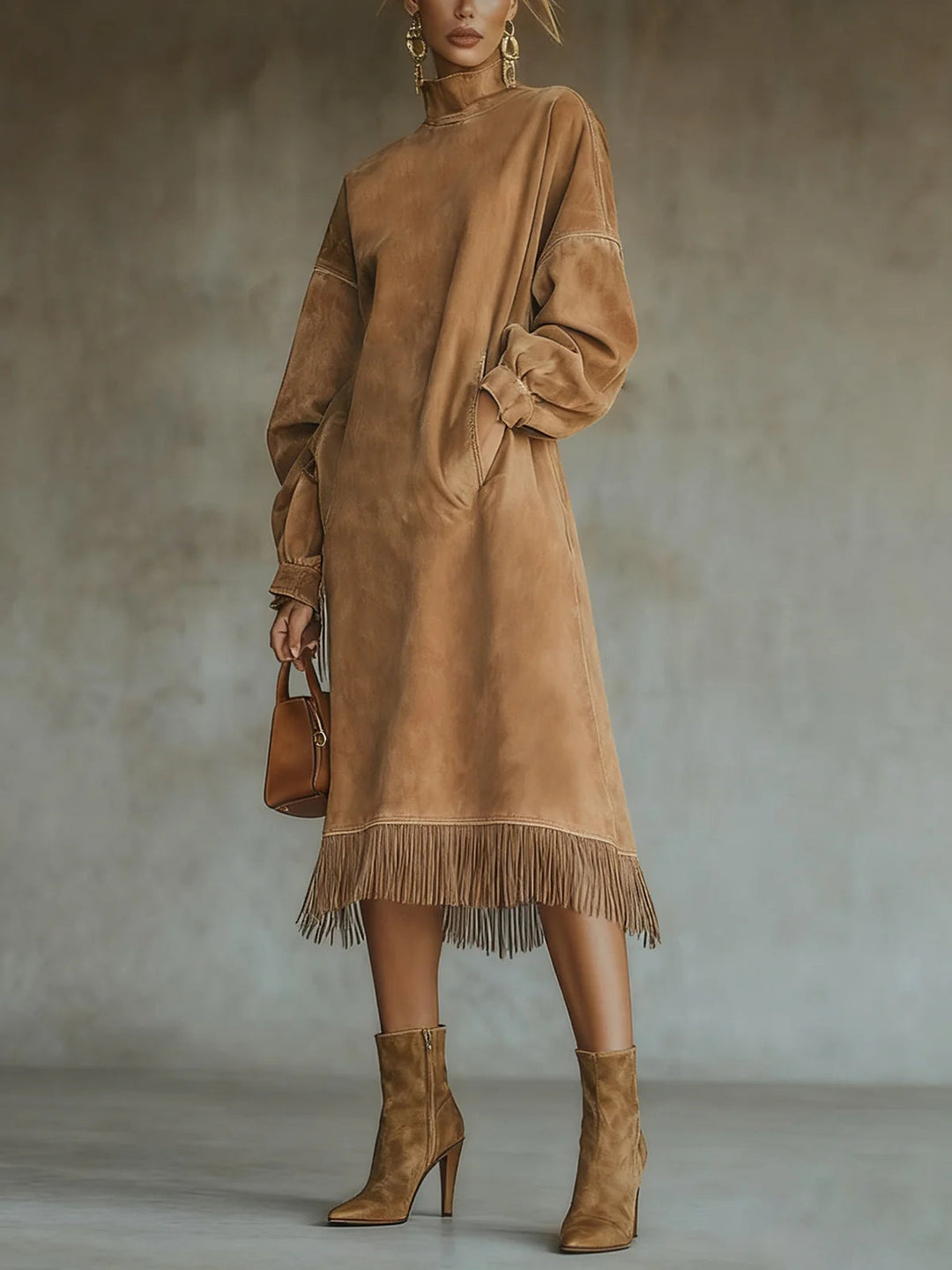 Valantomode | Stylish Suede Fringe Dress for Trendy Night Out