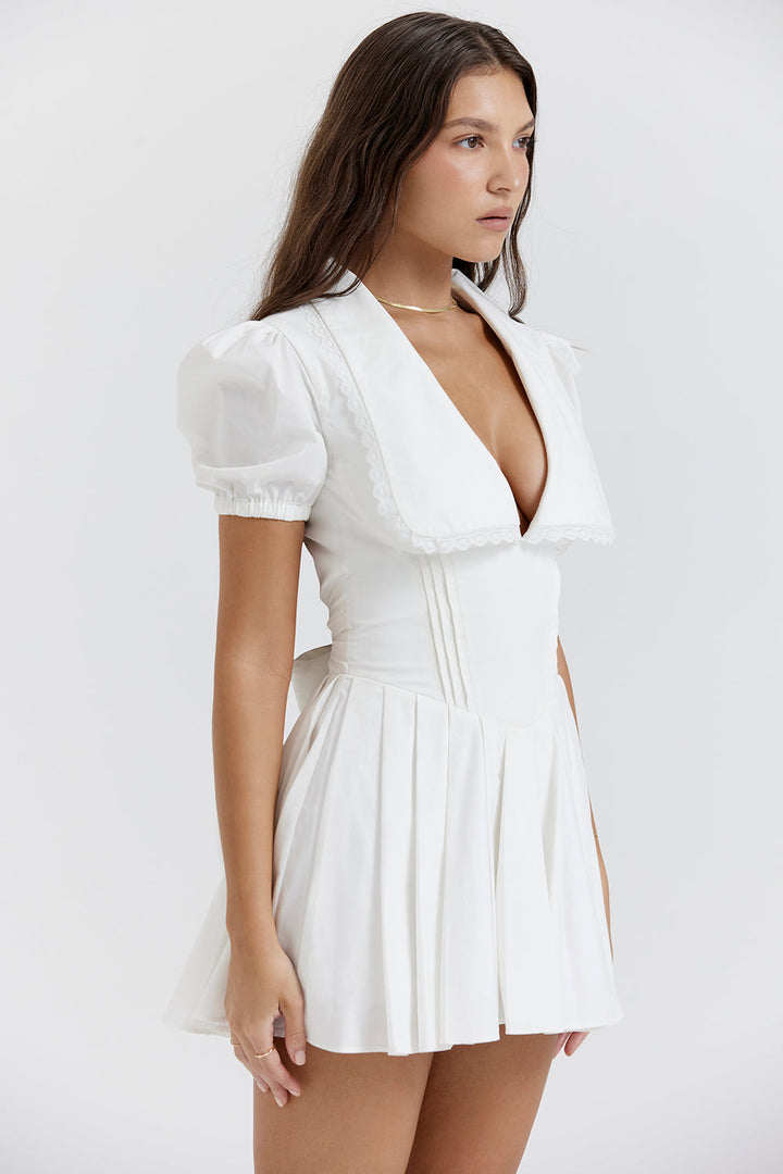 Valantomode | Stylish Pleated Mini Dress with Elegant V-Neck Design