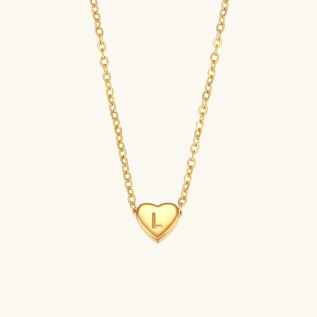 Valantomode | Plated Heart Muse Initial Necklace with Alphanumeric Cordiform Architecture